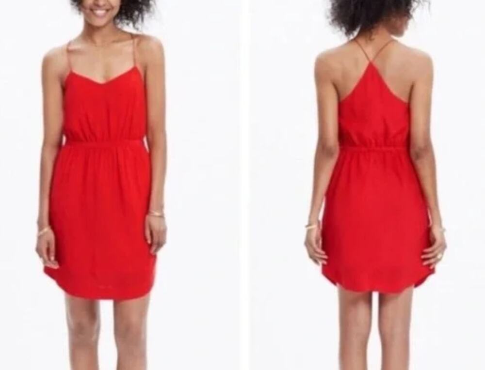 Madewell 100% Silk Starview Cami Dress Racerback Spaghetti Strap Red Size 00